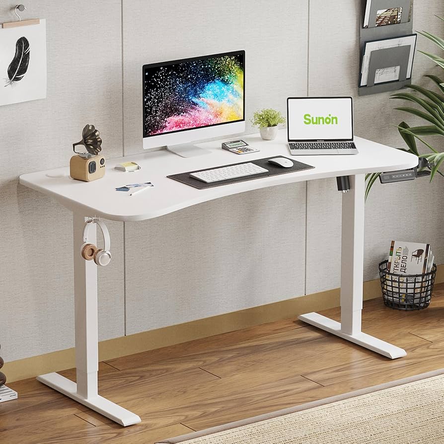 Amazon | Sunon 電動昇降デスク 幅140cm 奥行70cm 一枚板 カーブ